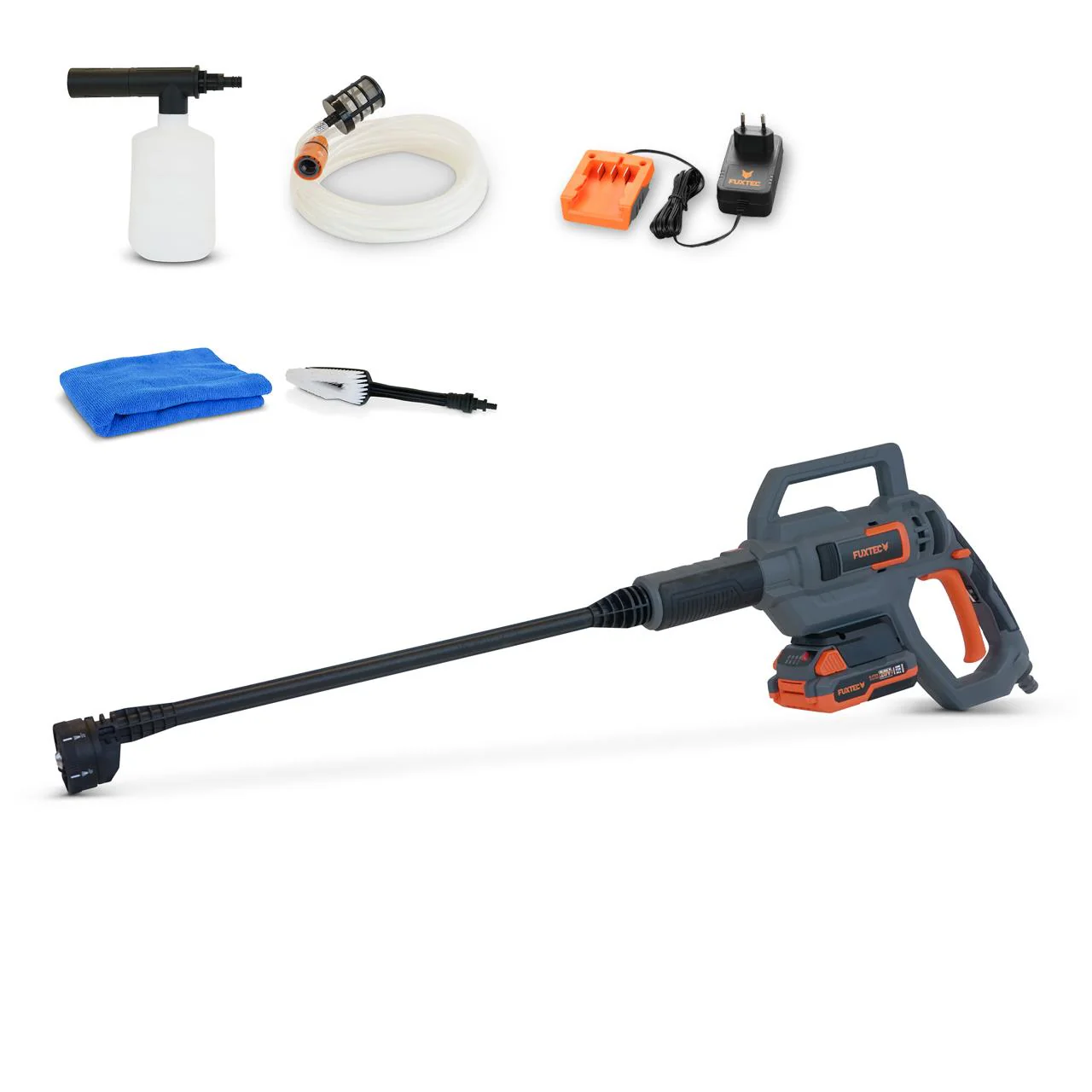 FUXTEC 20V Batería Limpiadora de Alta Presión FX-E1HDR20 SET con 1 x Batería 2Ah, 1 x Cargador 1A