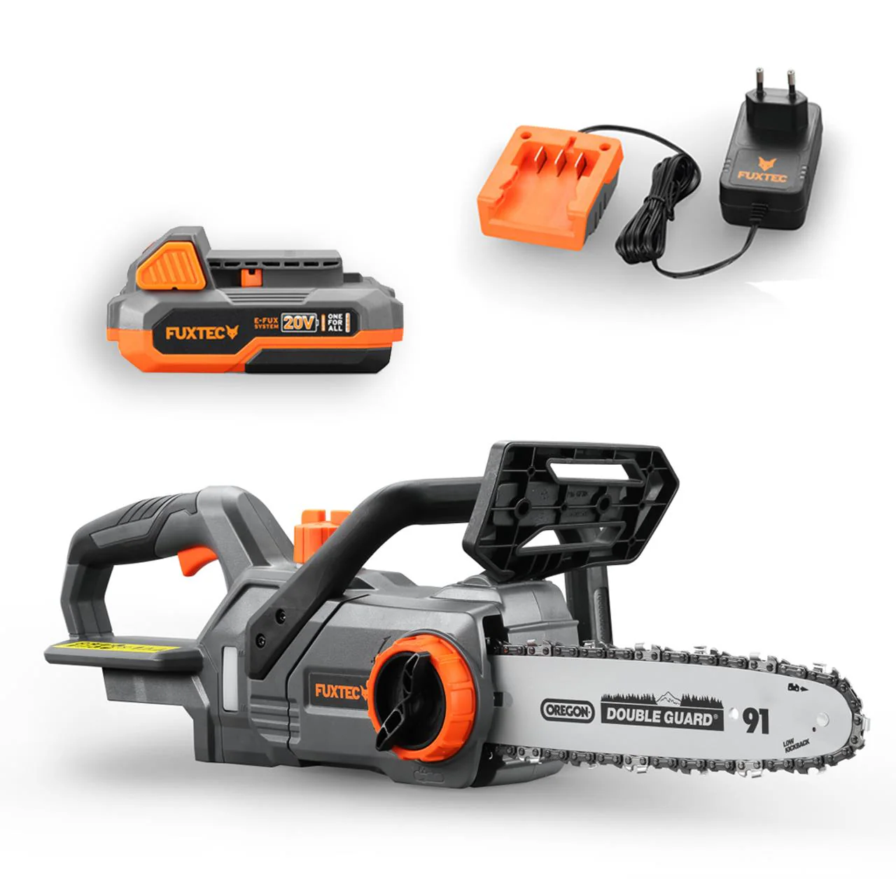 Motosierra a batería de 20V FUXTEC FX-E1KS20 con batería de 2Ah y cargador de 1A