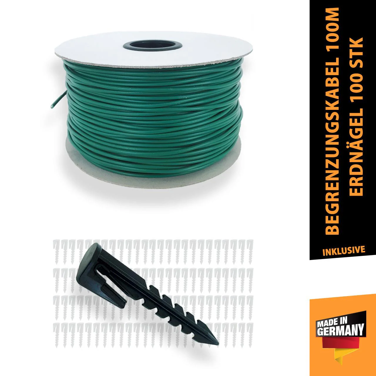 B-WARE Cable delimitador 100m + 100 piquetes de tierra para robot cortacésped - Made in Germany