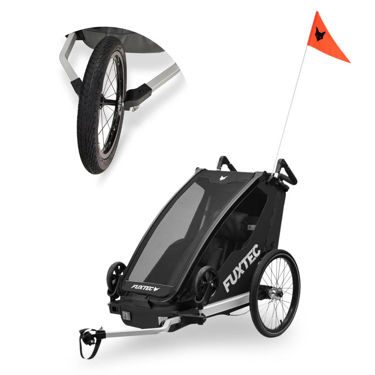 Remolque para bicicletas FUXTEC FX-FA1S negro con rueda jogger